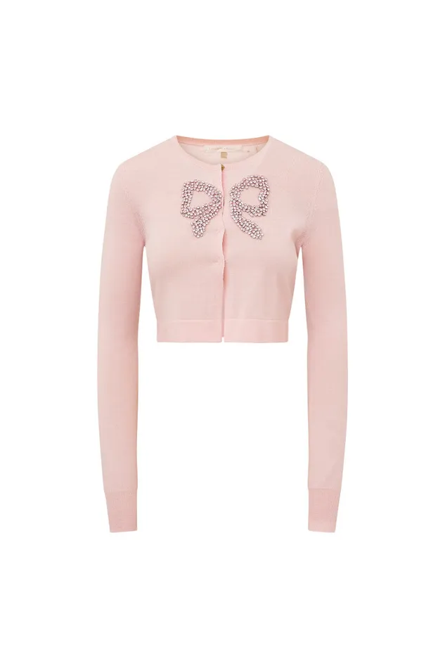 WomenKids Sweaters LoveShackFancy Modine Embellished Wool Cardigan Pink Frosting