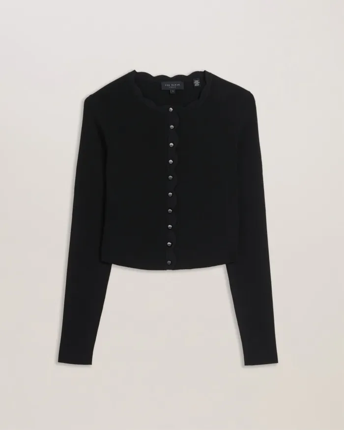 Women KKLARA 8211 Cropped Scallop Trim Cardigan Black Ted Baker Jumpers and Cardigans