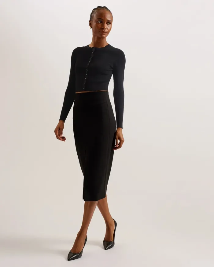 Women KKLARA 8211 Cropped Scallop Trim Cardigan Black Ted Baker Jumpers and Cardigans Women KKLARA 8211 Cropped Scallop Trim Cardigan Black Ted Baker Jumpers and Cardigans