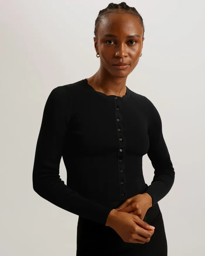 Women KKLARA 8211 Cropped Scallop Trim Cardigan Black Ted Baker Jumpers and Cardigans Women KKLARA 8211 Cropped Scallop Trim Cardigan Black Ted Baker Jumpers and Cardigans