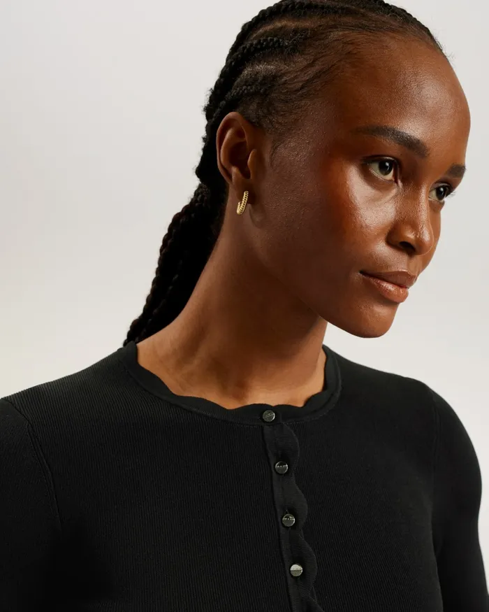 Women KKLARA 8211 Cropped Scallop Trim Cardigan Black Ted Baker Jumpers and Cardigans Women KKLARA 8211 Cropped Scallop Trim Cardigan Black Ted Baker Jumpers and Cardigans