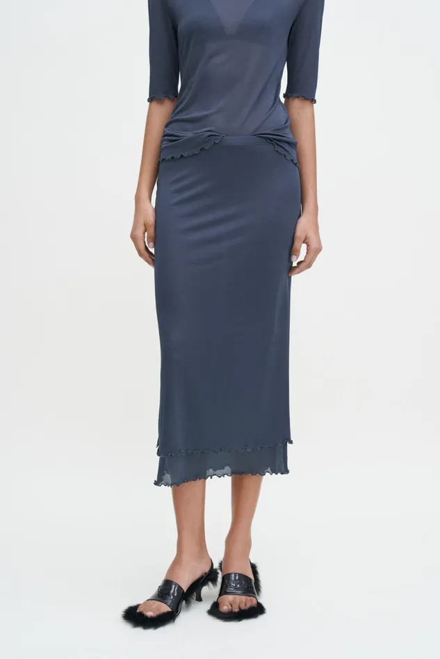 Women Layered Frill Crepe Skirt Dawn Blue Filippa K Skirts
