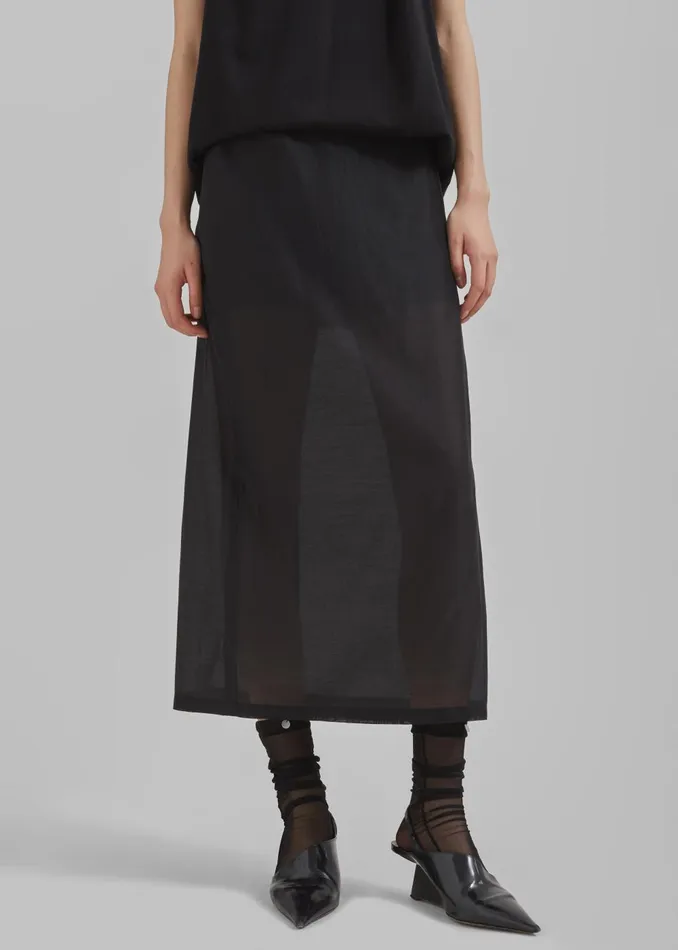 Women Lenore Semi Sheer Midi Skirt 8211 Black The Frankie Shop Bottoms