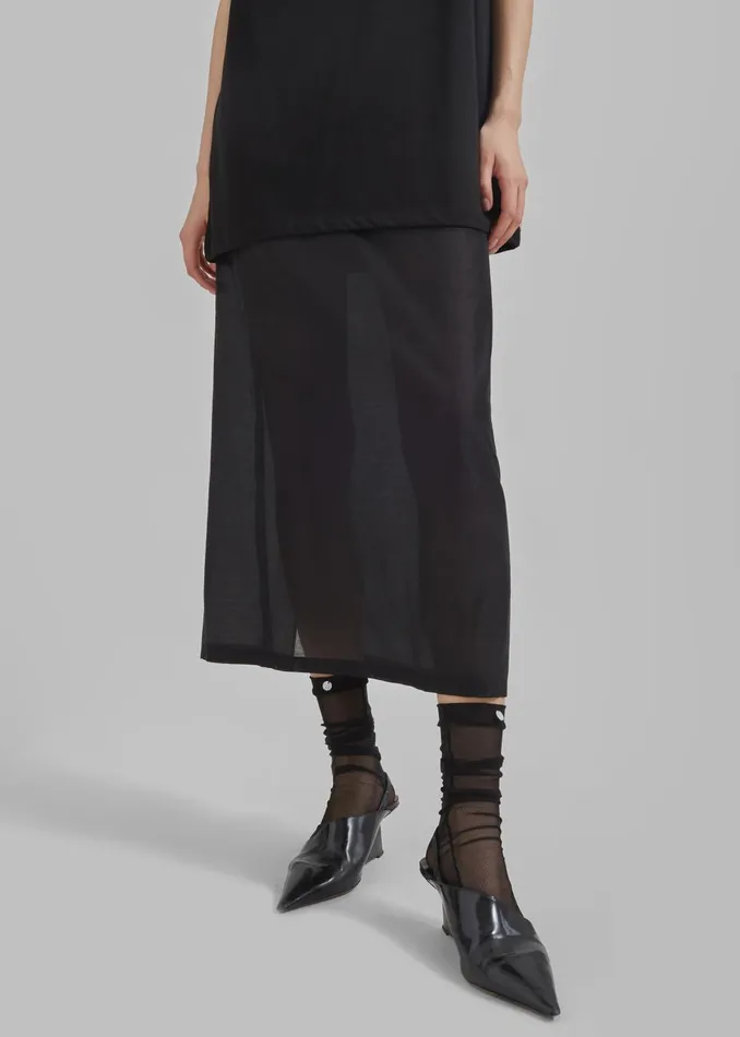 Women Lenore Semi Sheer Midi Skirt 8211 Black The Frankie Shop Bottoms