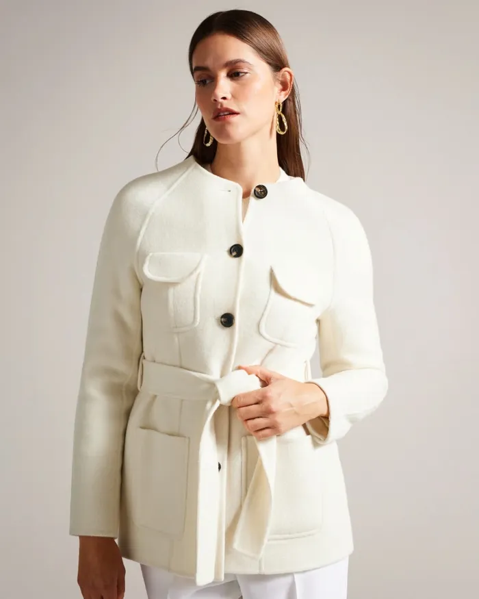 Women LESLIIY 8211 Round Neck Short Coat With Waist Belt Ivory Ted Baker Coats and Jackets Women LESLIIY 8211 Round Neck Short Coat With Waist Belt Ivory Ted Baker Coats and Jackets