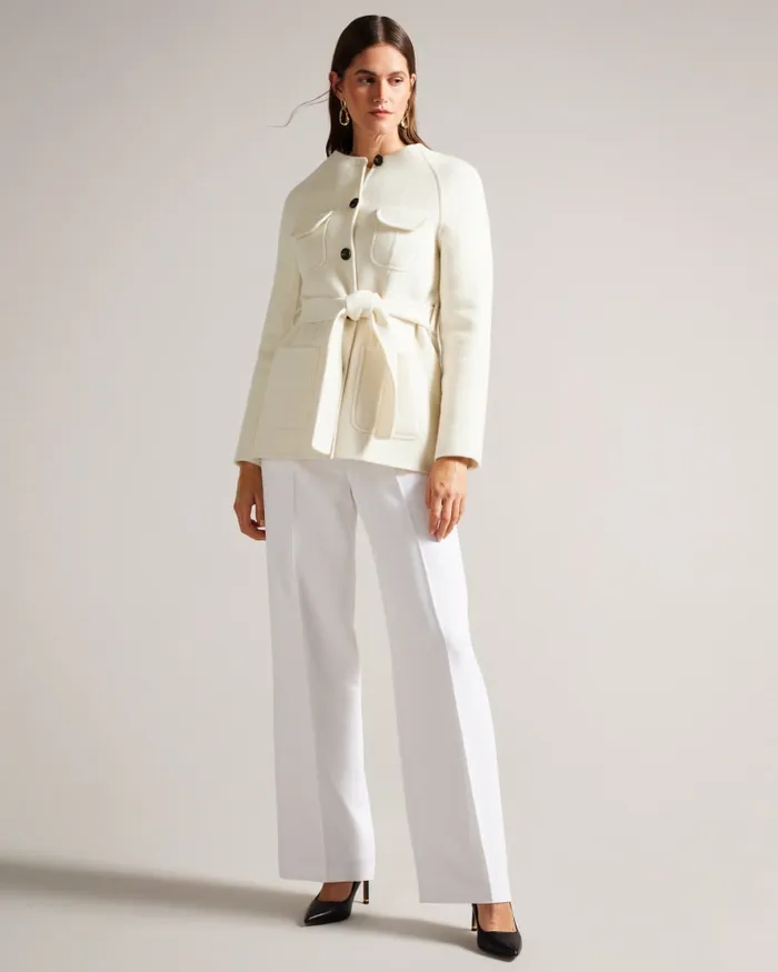 Women LESLIIY 8211 Round Neck Short Coat With Waist Belt Ivory Ted Baker Coats and Jackets Women LESLIIY 8211 Round Neck Short Coat With Waist Belt Ivory Ted Baker Coats and Jackets