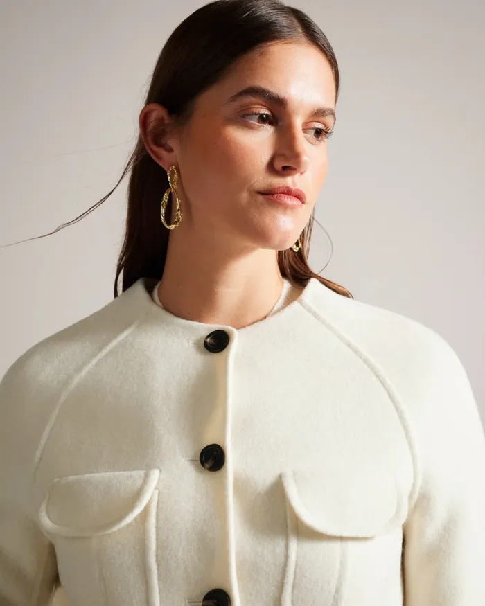 Women LESLIIY 8211 Round Neck Short Coat With Waist Belt Ivory Ted Baker Coats and Jackets Women LESLIIY 8211 Round Neck Short Coat With Waist Belt Ivory Ted Baker Coats and Jackets