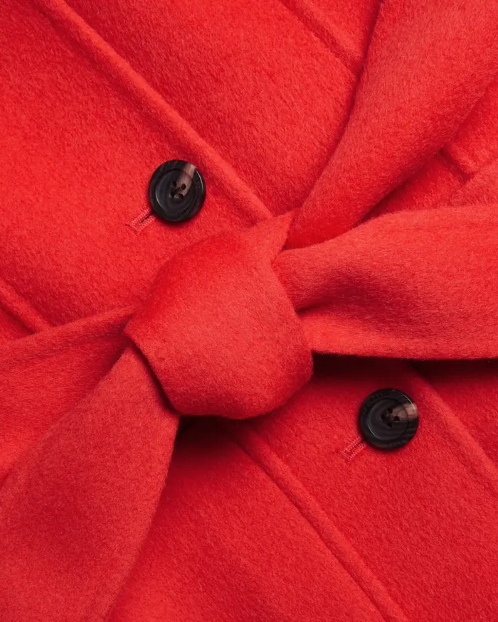 Women LESLIIY 8211 Round Neck Short Coat With Waist Belt Red Ted Baker Coats and Jackets
