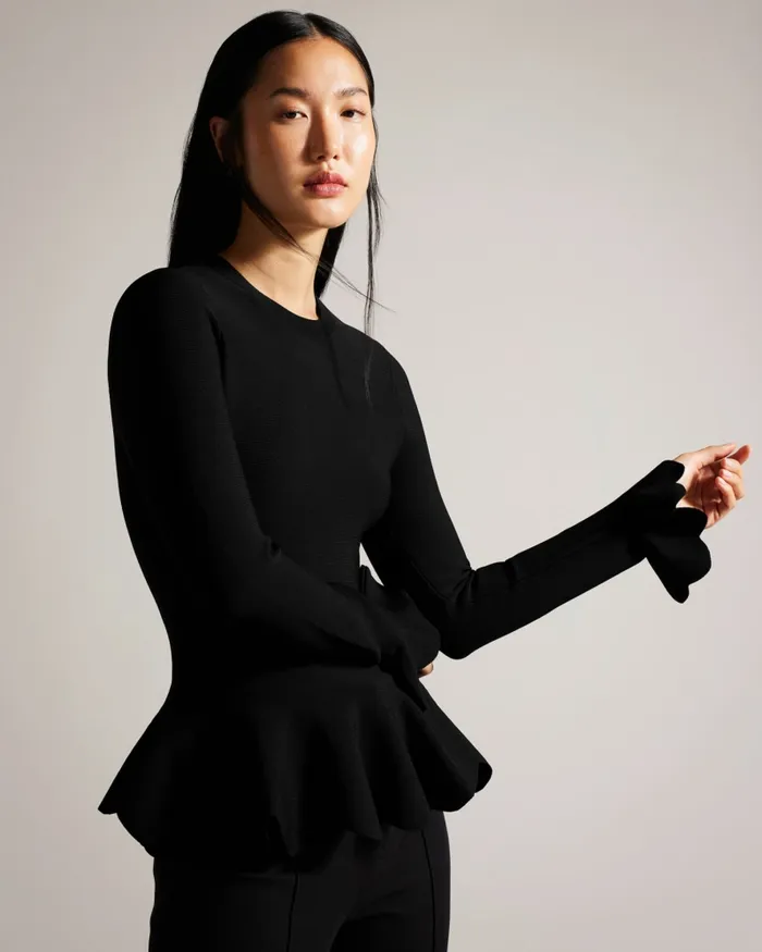 Women LILLYYY 8211 Long Sleeve Scalloped Peplum Top Black Ted Baker Tops and Blouses Women LILLYYY 8211 Long Sleeve Scalloped Peplum Top Black Ted Baker Tops and Blouses
