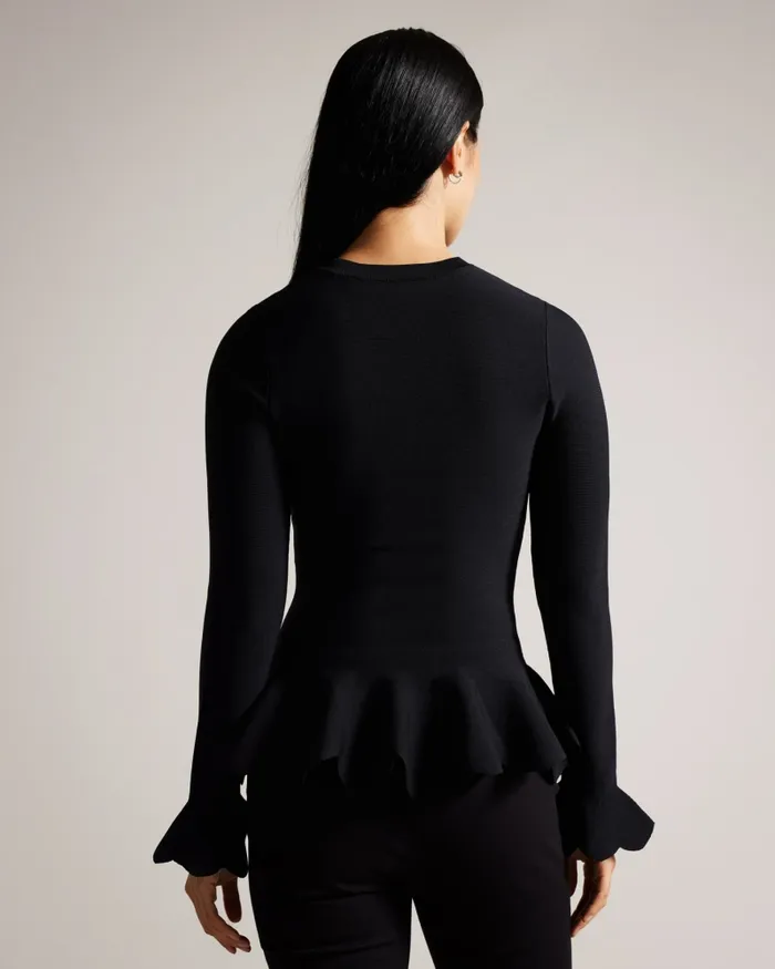 Women LILLYYY 8211 Long Sleeve Scalloped Peplum Top Black Ted Baker Tops and Blouses Women LILLYYY 8211 Long Sleeve Scalloped Peplum Top Black Ted Baker Tops and Blouses