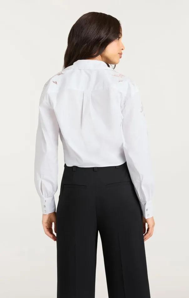 Women Long Sleeve Tops Cinq Sept Cutout Embellished Marianna Top White