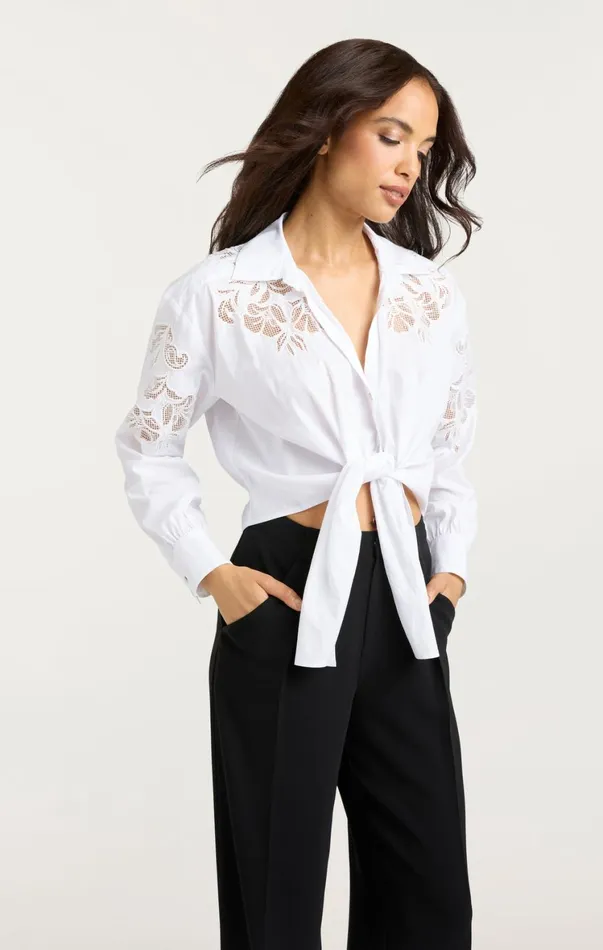 Women Long Sleeve Tops Cinq Sept Cutout Embellished Marianna Top White