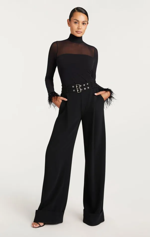 Women Long Sleeve Tops Cinq Sept Feather Trim Shantel Top Black