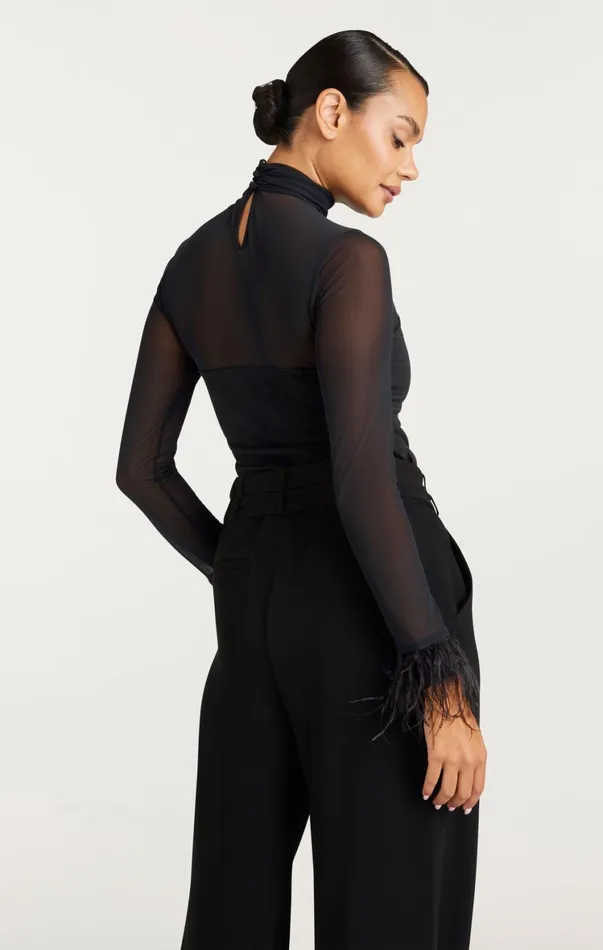 Women Long Sleeve Tops Cinq Sept Feather Trim Shantel Top Black