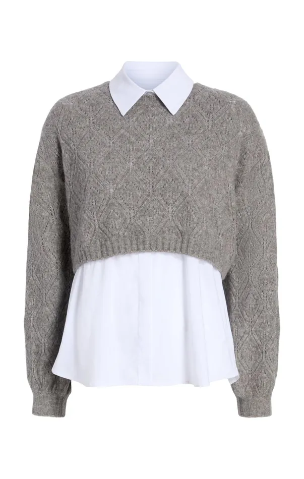 Women Long Sleeve Tops Cinq Sept Landry Pullover Heather Greywhite