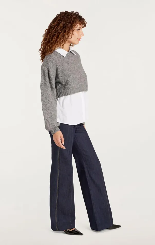 Women Long Sleeve Tops Cinq Sept Landry Pullover Heather Greywhite