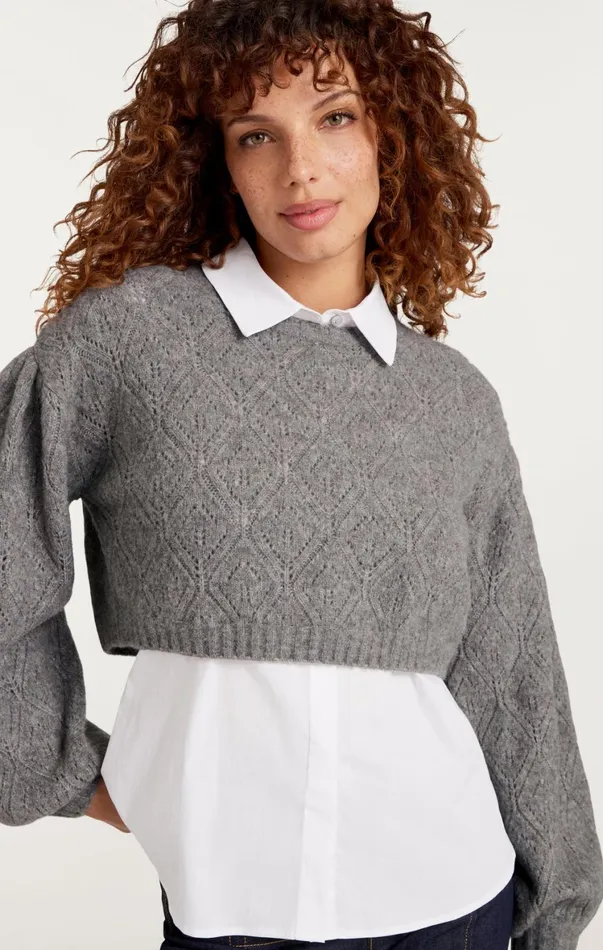 Women Long Sleeve Tops Cinq Sept Landry Pullover Heather Greywhite