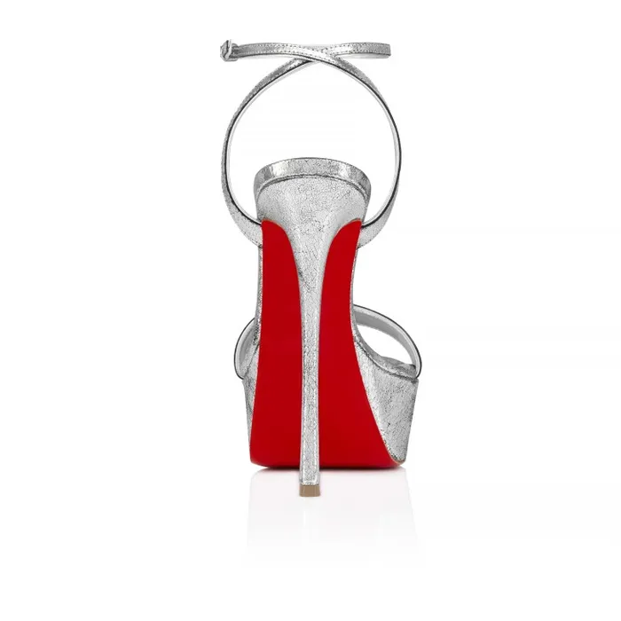 Women Loubi Queen Alta 150 Mm Strappy Sandals 8211 Manoir Specchio Leather 8211 Silver Christian Louboutin Platforms
