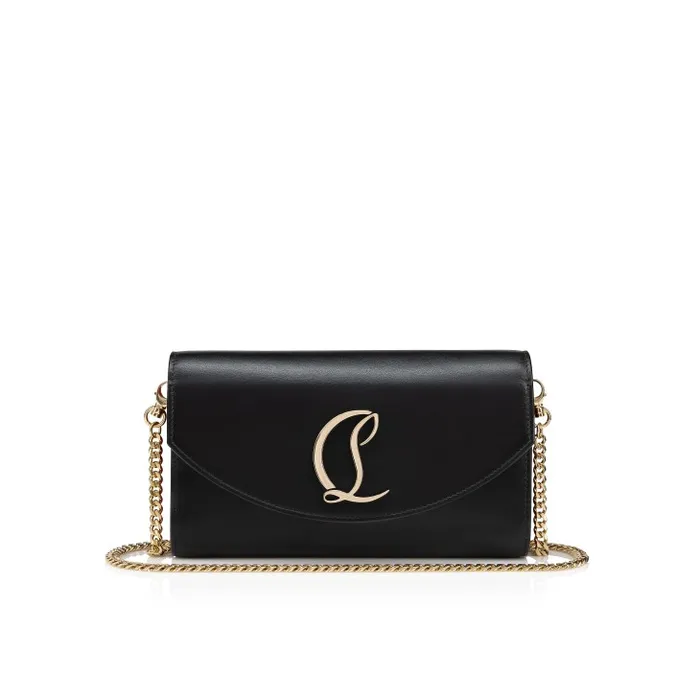 Women Loubi54 Wallet On Chain 8211 Calf Leather 8211 Black And Gold Christian Louboutin Clutches and Evening Bags