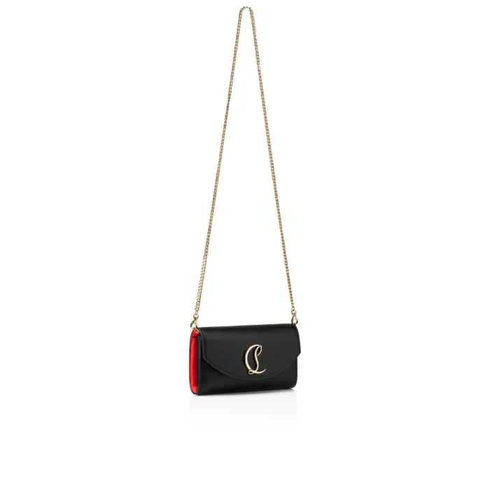 Women Loubi54 Wallet On Chain 8211 Calf Leather 8211 Black And Gold Christian Louboutin Clutches and Evening Bags