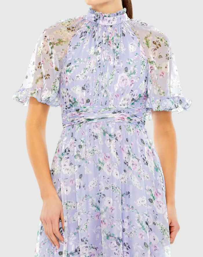 Women Mac Duggal Floral Print High Neck Raglan Sleeve Dress Lilac Multi Daytime Dresses Women Mac Duggal Floral Print High Neck Raglan Sleeve Dress Lilac Multi Daytime Dresses