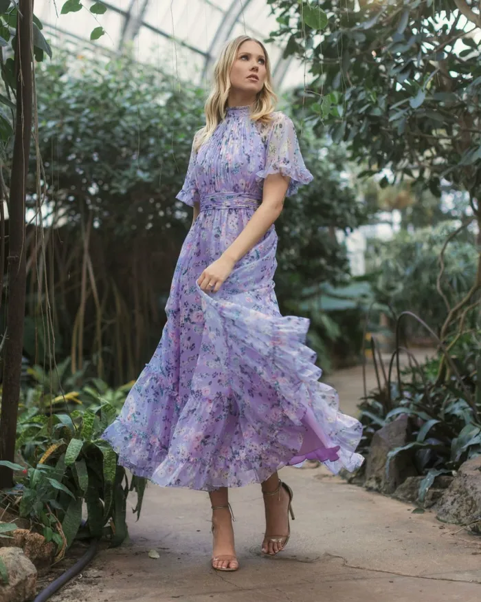Women Mac Duggal Floral Print High Neck Raglan Sleeve Dress Lilac Multi Daytime Dresses Women Mac Duggal Floral Print High Neck Raglan Sleeve Dress Lilac Multi Daytime Dresses