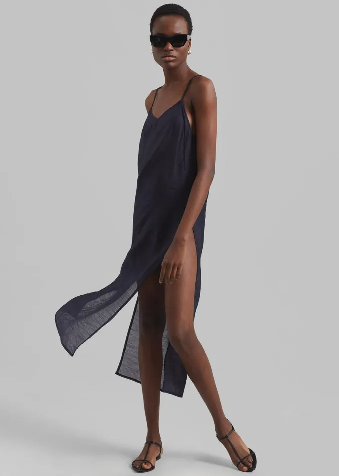 Women Madeline Sheer Midi Dress 8211 Navy The Frankie Shop Dresses