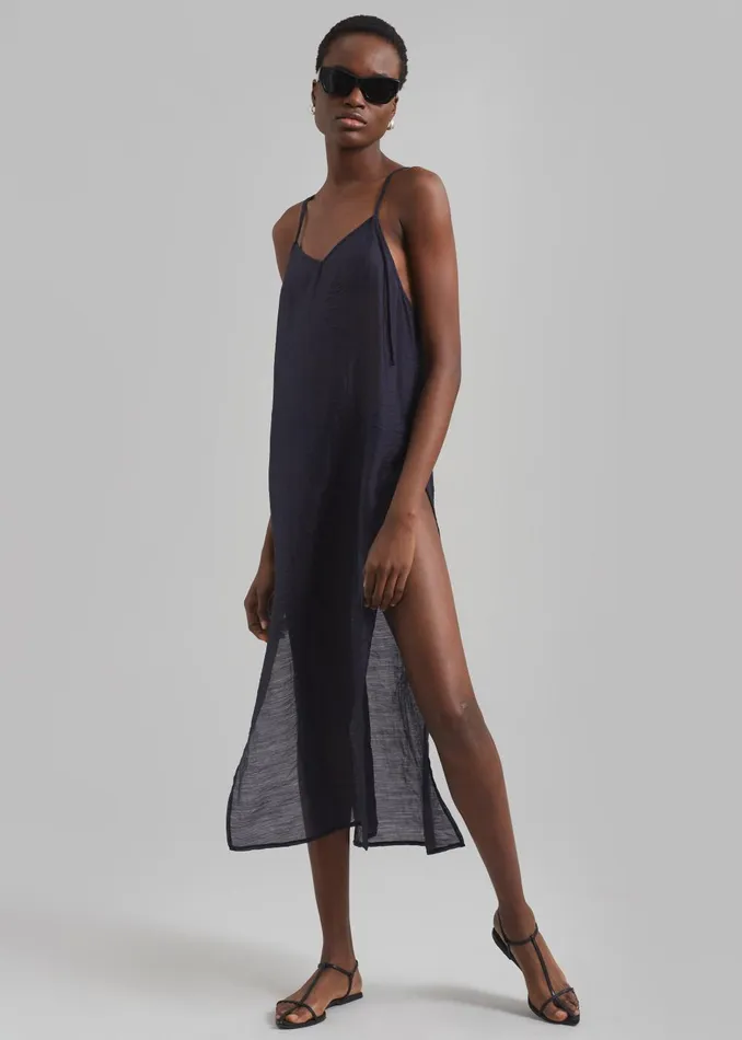 Women Madeline Sheer Midi Dress 8211 Navy The Frankie Shop Dresses