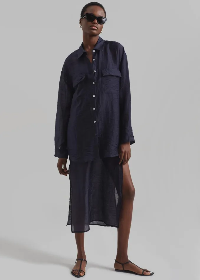 Women Madeline Sheer Midi Dress 8211 Navy The Frankie Shop Dresses