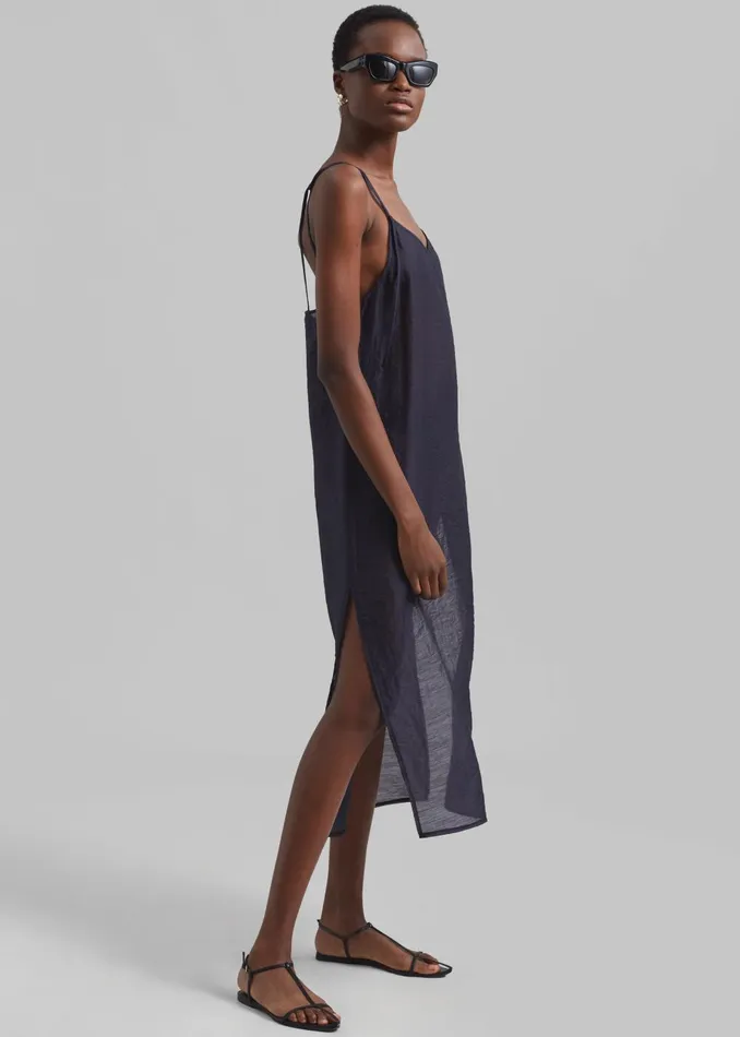 Women Madeline Sheer Midi Dress 8211 Navy The Frankie Shop Dresses