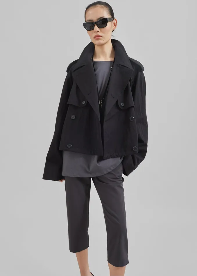 Women Mads Cropped Trench 8211 Black The Frankie Shop Outerwear