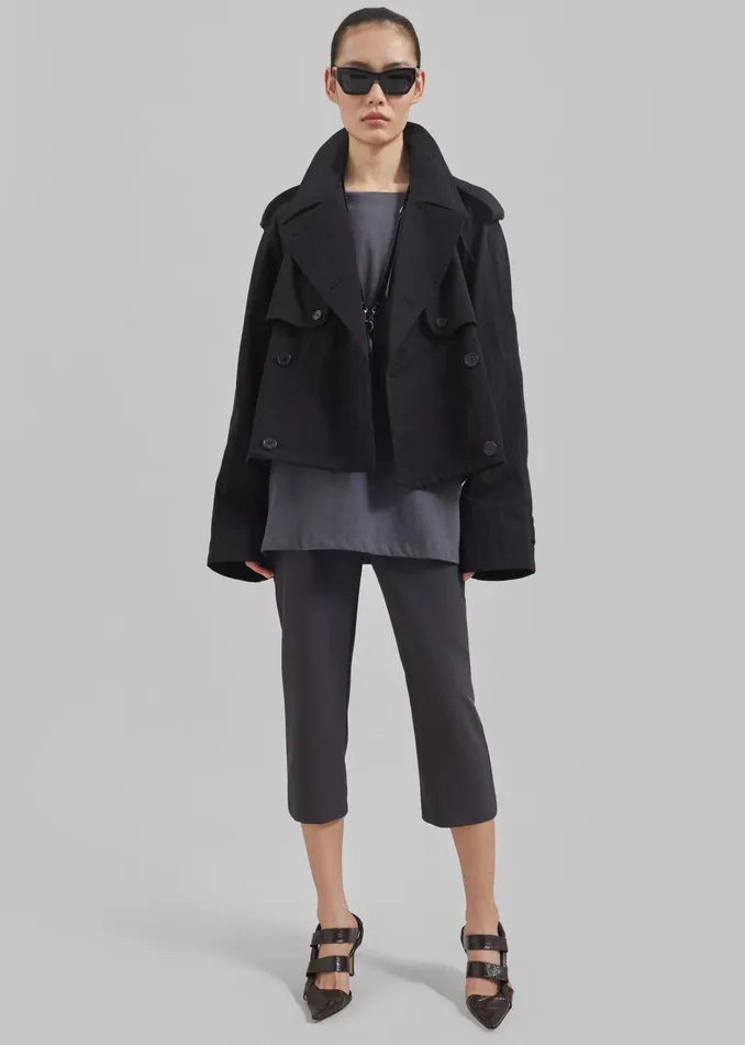 Women Mads Cropped Trench 8211 Black The Frankie Shop Outerwear