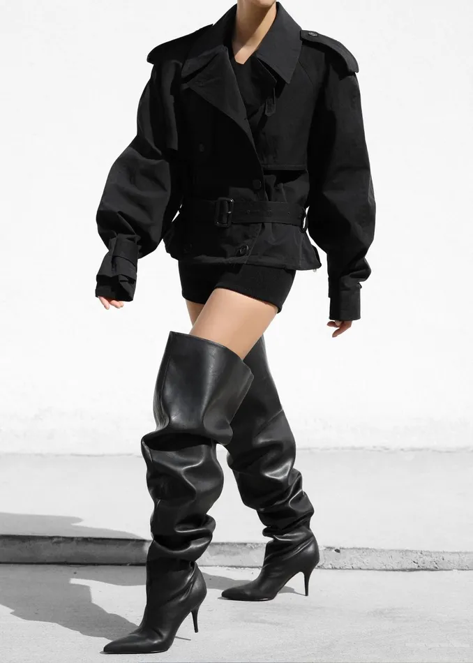 Women Mads Cropped Trench 8211 Black The Frankie Shop Outerwear