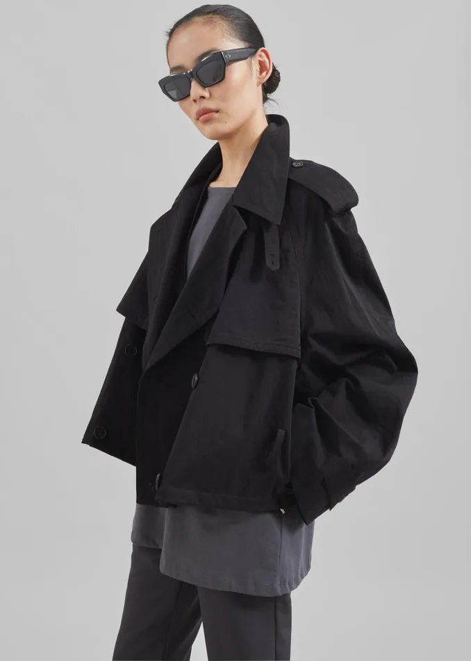 Women Mads Cropped Trench 8211 Black The Frankie Shop Outerwear