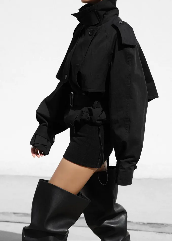 Women Mads Cropped Trench 8211 Black The Frankie Shop Outerwear