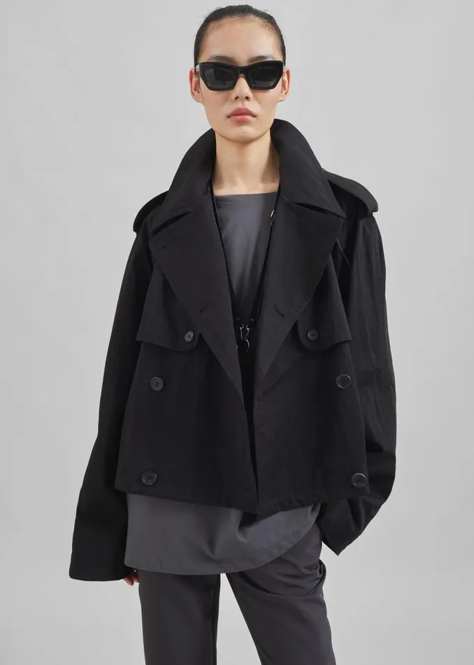 Women Mads Cropped Trench 8211 Black The Frankie Shop Outerwear