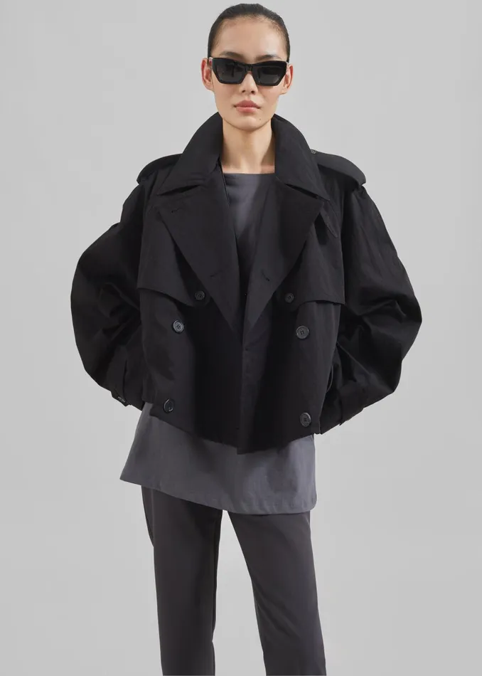 Women Mads Cropped Trench 8211 Black The Frankie Shop Outerwear