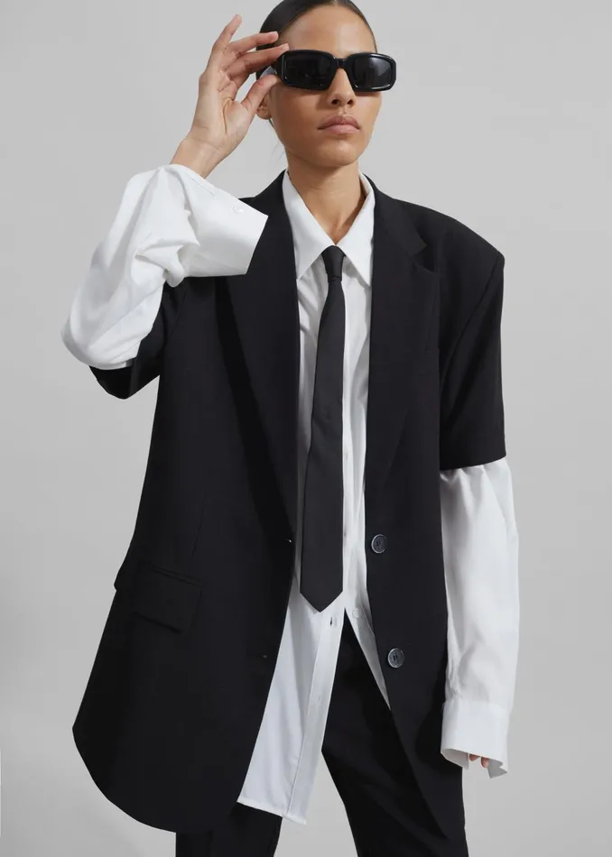Women Maisie Short Sleeve Blazer 8211 Black The Frankie Shop Outerwear