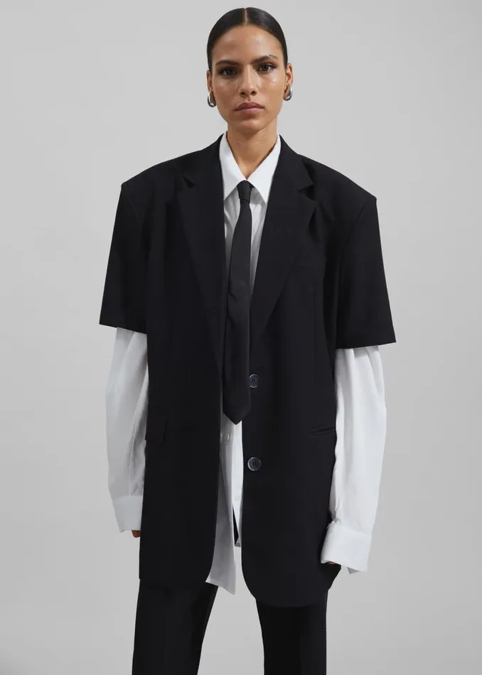 Women Maisie Short Sleeve Blazer 8211 Black The Frankie Shop Outerwear