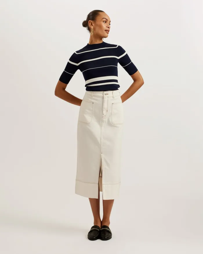 Women MAKARIN 8211 Striped Knit Fitted Top Navy Ted Baker Jumpers and Cardigans