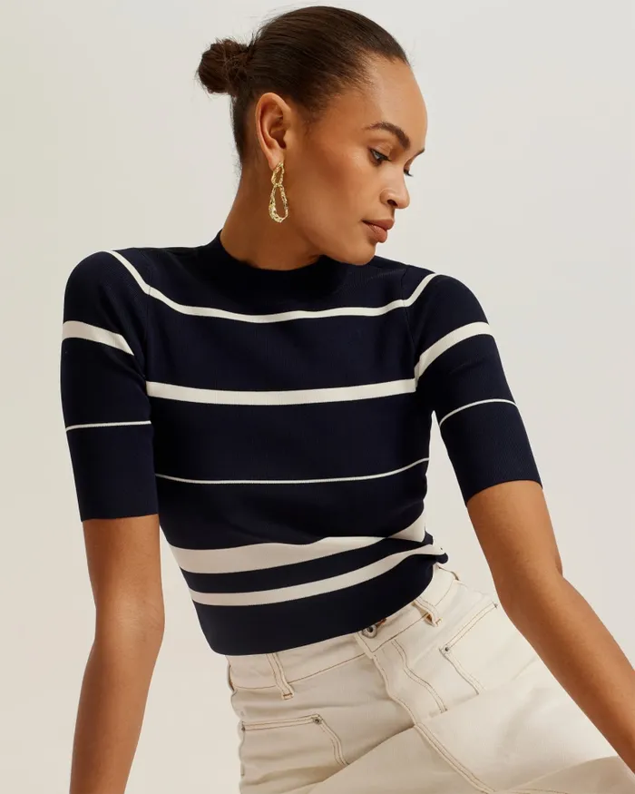 Women MAKARIN 8211 Striped Knit Fitted Top Navy Ted Baker Jumpers and Cardigans