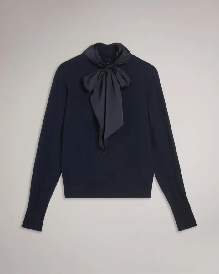 Women MARALOU 8211 Bow Neck Wool Jumper Navy Ted Baker Tops and Blouses