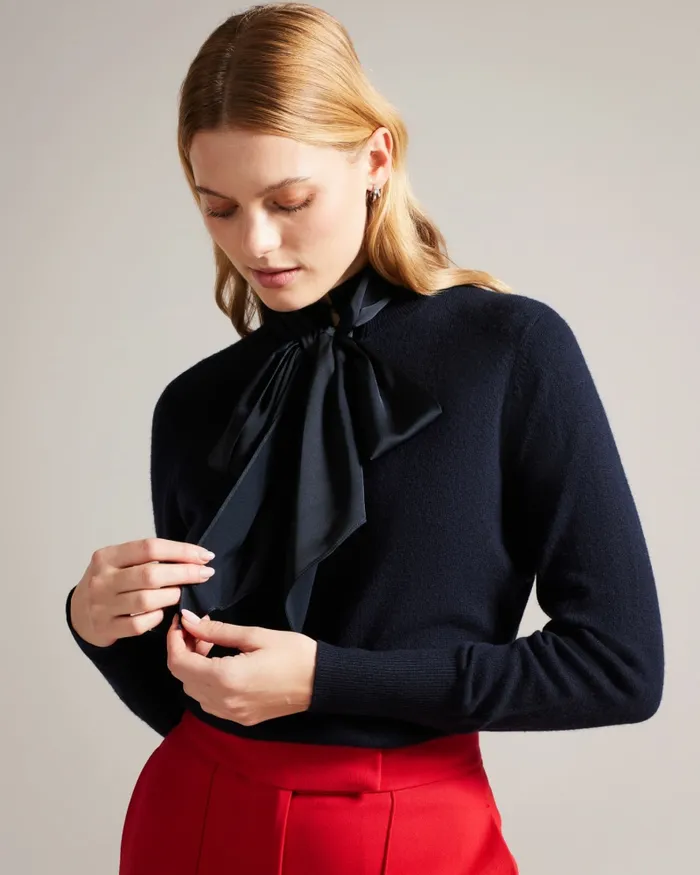 Women MARALOU 8211 Bow Neck Wool Jumper Navy Ted Baker Tops and Blouses Women MARALOU 8211 Bow Neck Wool Jumper Navy Ted Baker Tops and Blouses