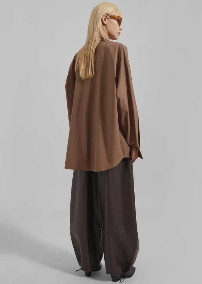 Women Marin Button Up Utility Shirt 8211 Brown The Frankie Shop Tops