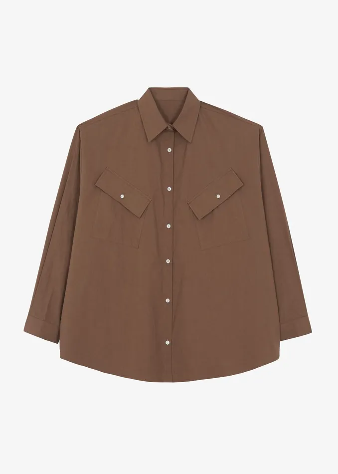 Women Marin Button Up Utility Shirt 8211 Brown The Frankie Shop Tops
