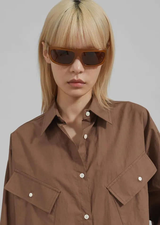 Women Marin Button Up Utility Shirt 8211 Brown The Frankie Shop Tops