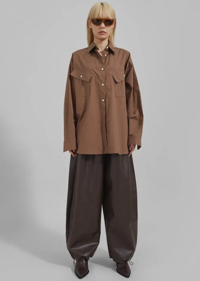 Women Marin Button Up Utility Shirt 8211 Brown The Frankie Shop Tops