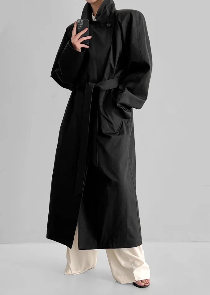 Women Marisol Box Shoulder Trench 8211 Black The Frankie Shop Outerwear