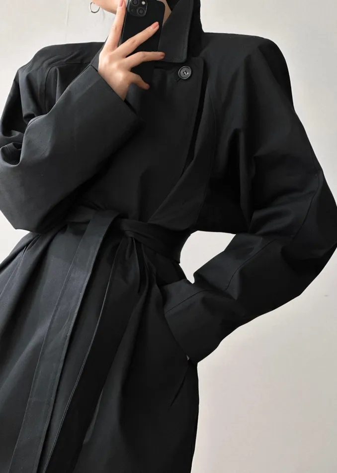 Women Marisol Box Shoulder Trench 8211 Black The Frankie Shop Outerwear
