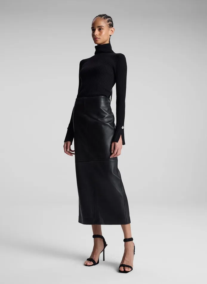 Women Marta Leather Midi Skirt Black ALC Skirts